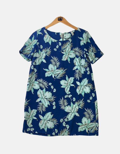 Blue Floral Short-Sleeve Dress